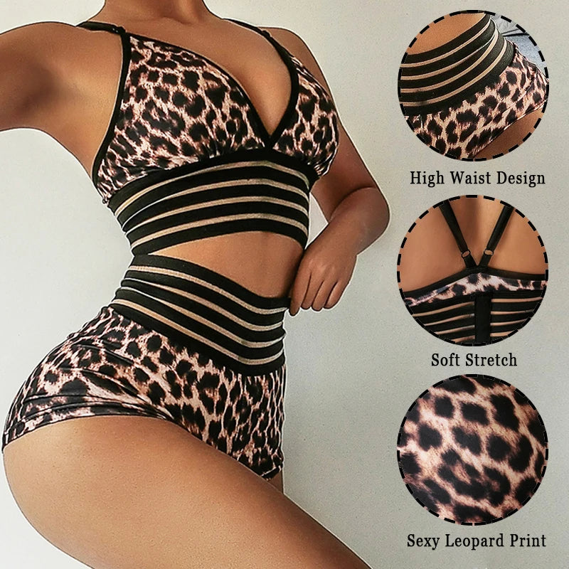 2-Piece Women's Leopard Print Yoga Set – Sports Bra, Leggings & Optional Shorts | Athletic Workout & Fitness Outfit
