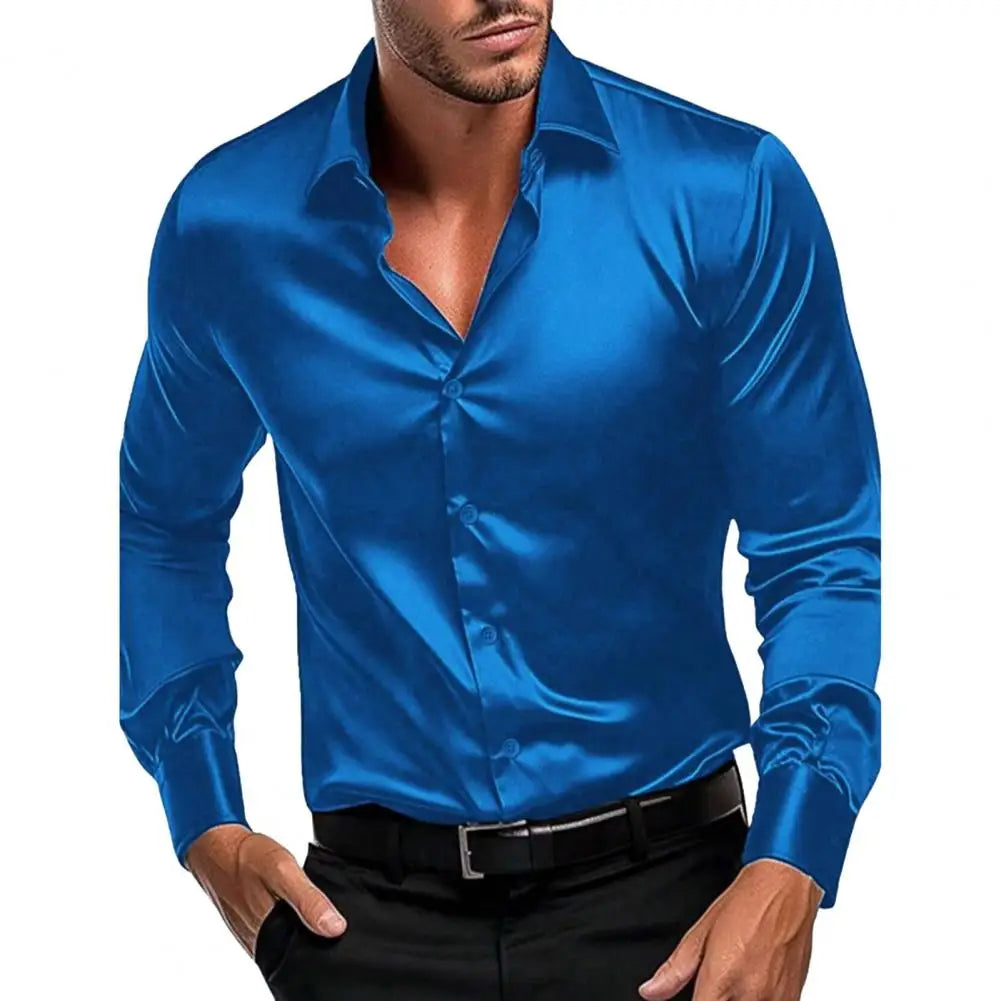 Men’s Long Sleeve Formal Shirt – Wrinkle-Resistant, Non-Iron, Solid Colour, Ice-Silk Comfort – Perfect for Office & Special Occasions