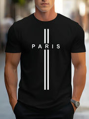Men's  loose fitting oversized Paris print casual slim fit round neck short sleeved T-shirt top
