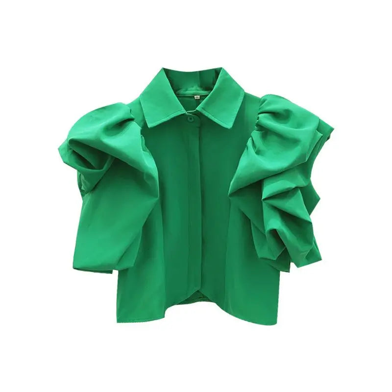 Women's Kawaii Puff Sleeve Crop Top – Vintage Aesthetic Ruffle Shirt | Korean Style Summer Fashion 2025