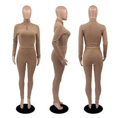 Solid Color Knitted Tracksuit Women 2 Piece Set Outfit Casual Sporty Fitness Sweatshirt Top and Pencil Pants Matching Sets