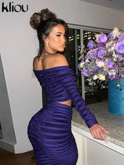 kliou All Season Knite Striped Patchwork Women Tops Trendy Short Sleeve Sheer Bare Midriff Female Concise Street Style Clothing