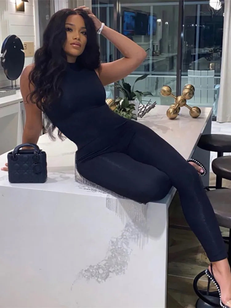 Pencil Jumpsuit Women Full Seasons Casual Fitness Sporty Playsuit Sleeveless Slim Activewear  All In One Jumpsuit Clothing