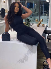 Pencil Jumpsuit Women Full Seasons Casual Fitness Sporty Playsuit Sleeveless Slim Activewear  All In One Jumpsuit Clothing