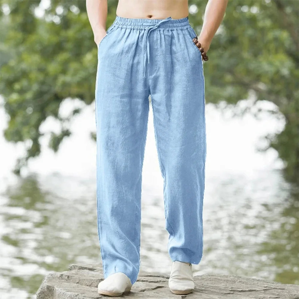 Men’s Cotton-Linen Beach Joggers – Lightweight Loose-  Fit Pants