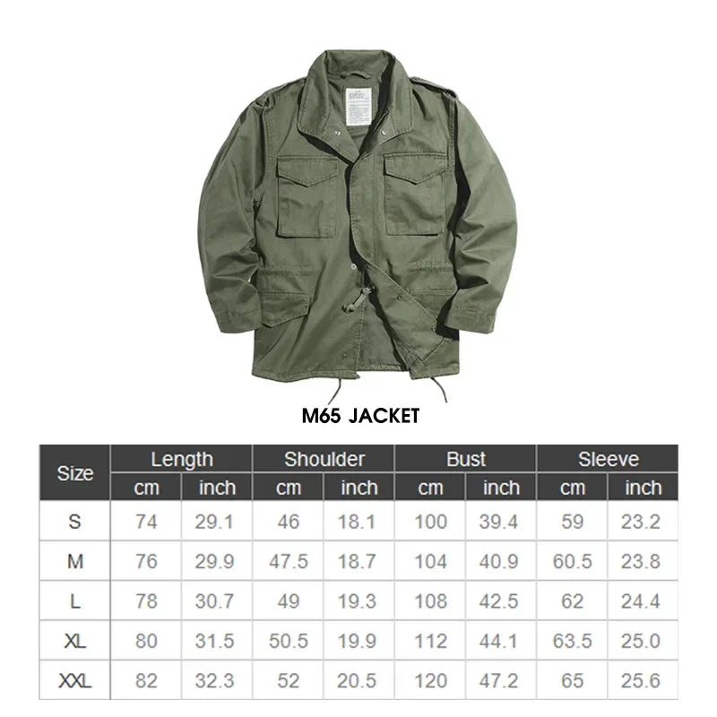 Maden Retro M65 Jackets for Men Green Outdoor Windbreaker Vintage Casual Solid Coat Mens Clothes Multi-Pocket Jacket