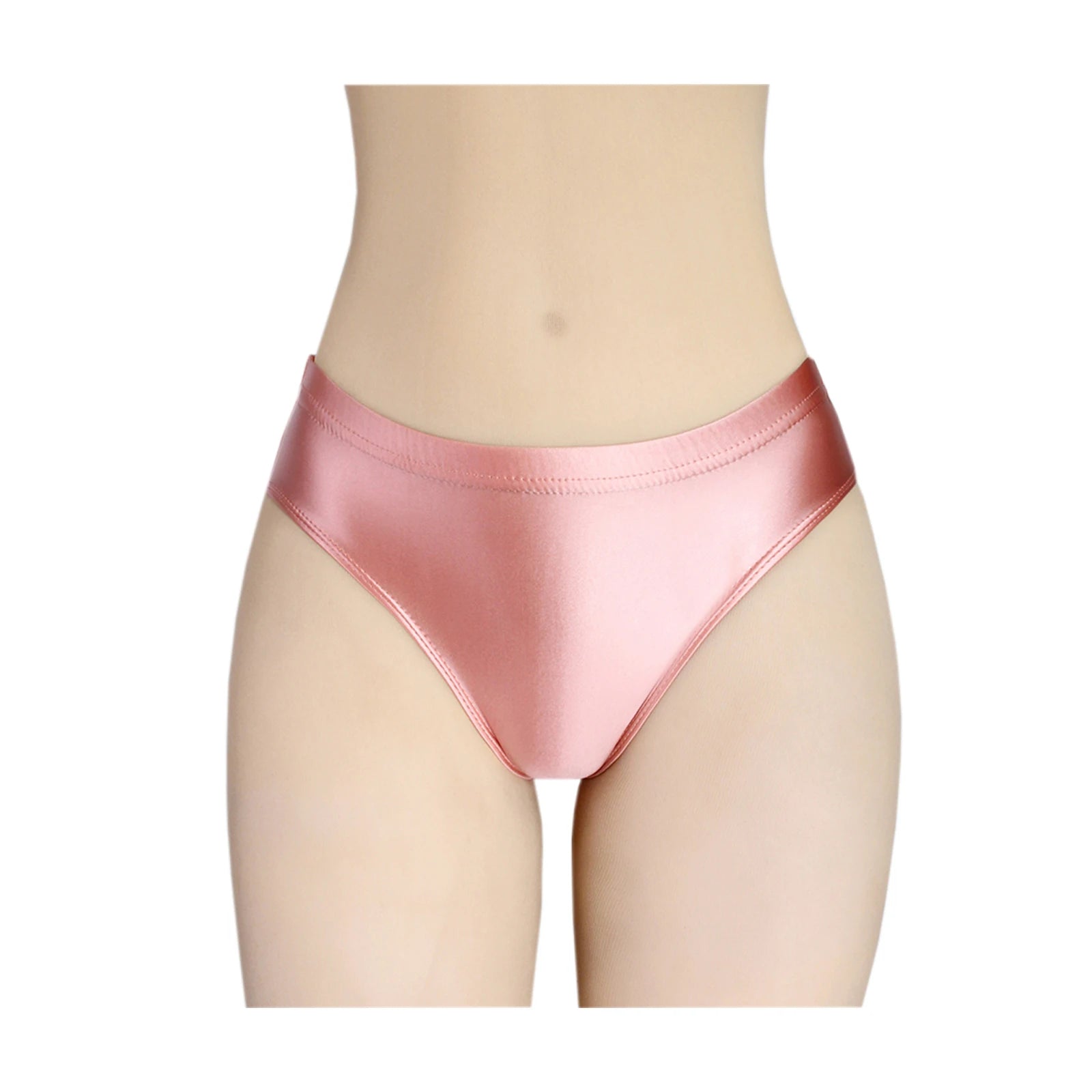 Stretchy, tight, smooth and shiny women's swim trunks with elastic waist and mid-crotch design, suitable for both wearing inside