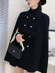 Elegant Knitted Coat  Lapel Double Breasted Loose Casual Thick Warm Cape Jacket Women 2025