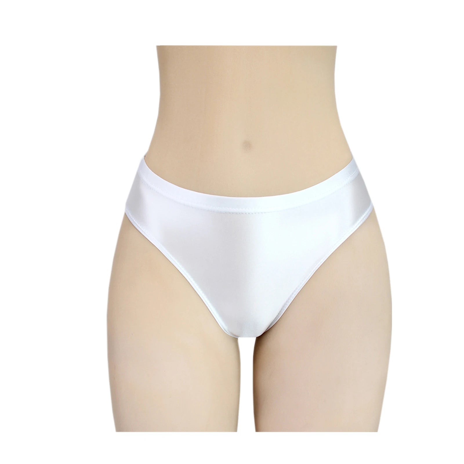 Stretchy, tight, smooth and shiny women's swim trunks with elastic waist and mid-crotch design, suitable for both wearing inside