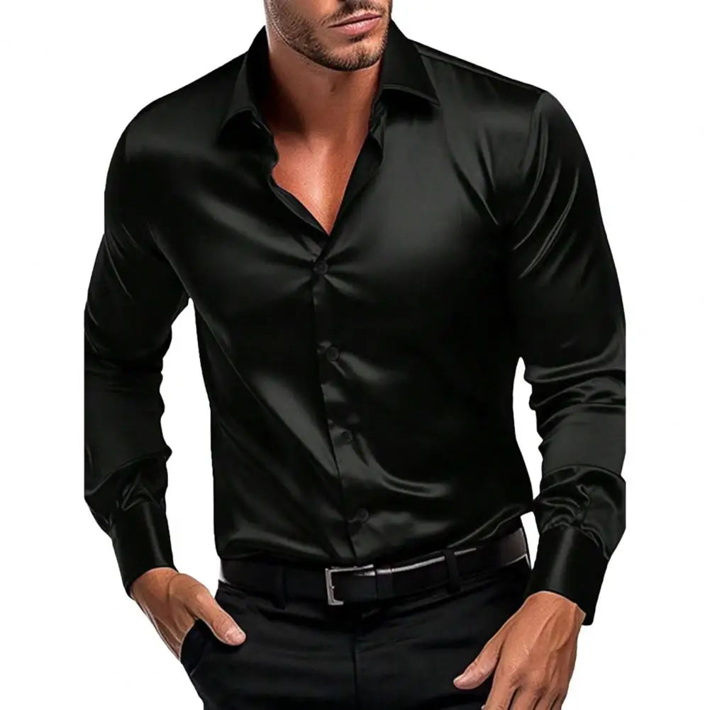 Men’s Long Sleeve Formal Shirt – Wrinkle-Resistant, Non-Iron, Solid Colour, Ice-Silk Comfort – Perfect for Office & Special Occasions