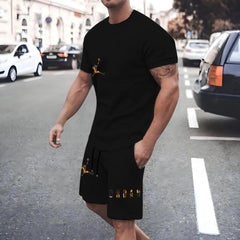New men's fashionable casual clothing summer sports round neck short-sleeved T-shirt and drawstring shorts breathable suit