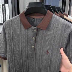 New High-End Men's Hollow Embroidered Polo Shirt Short Sleeve Summer Loose Fit Lapel T-Shirt Casual Breathable Top