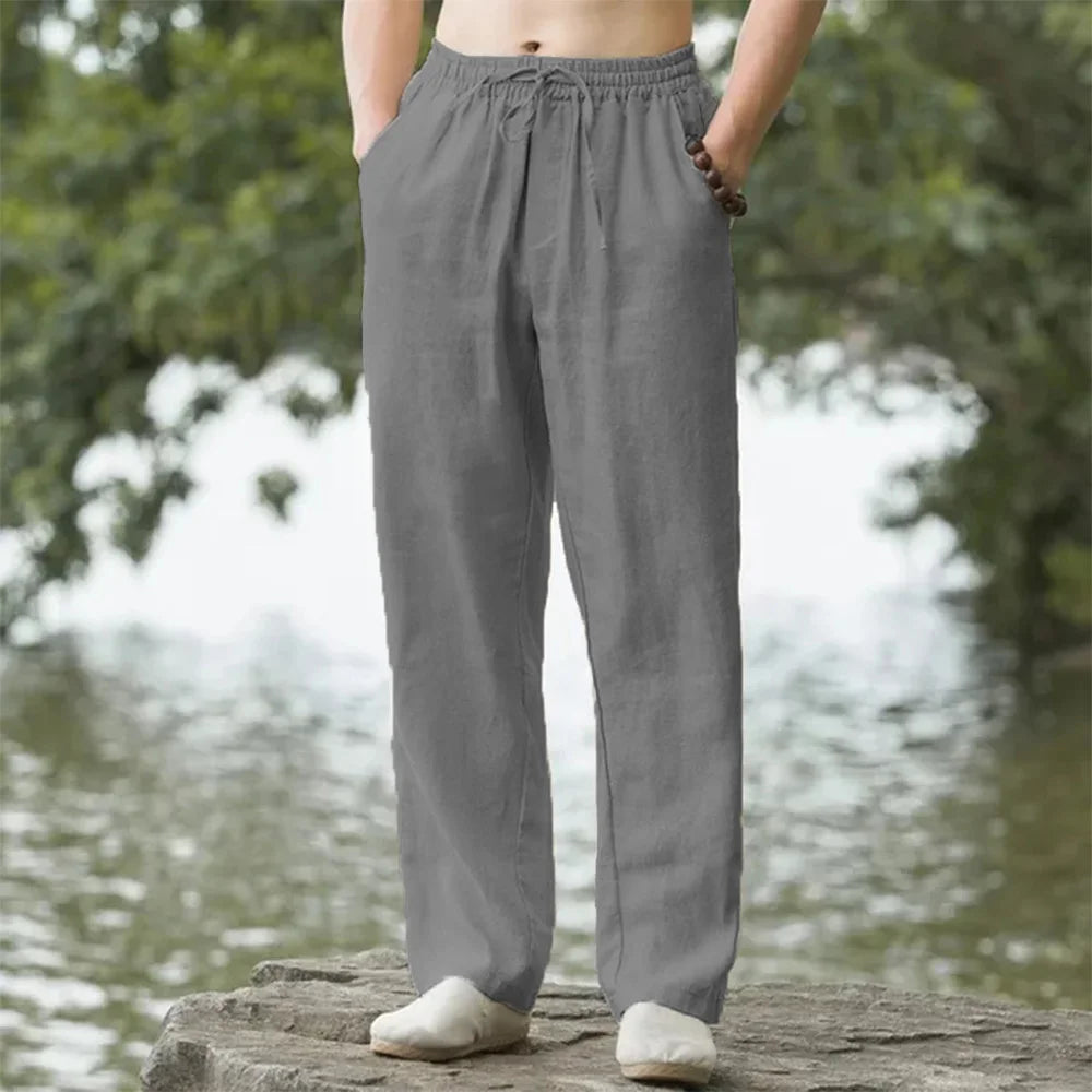 Men’s Cotton-Linen Beach Joggers – Lightweight Loose-  Fit Pants
