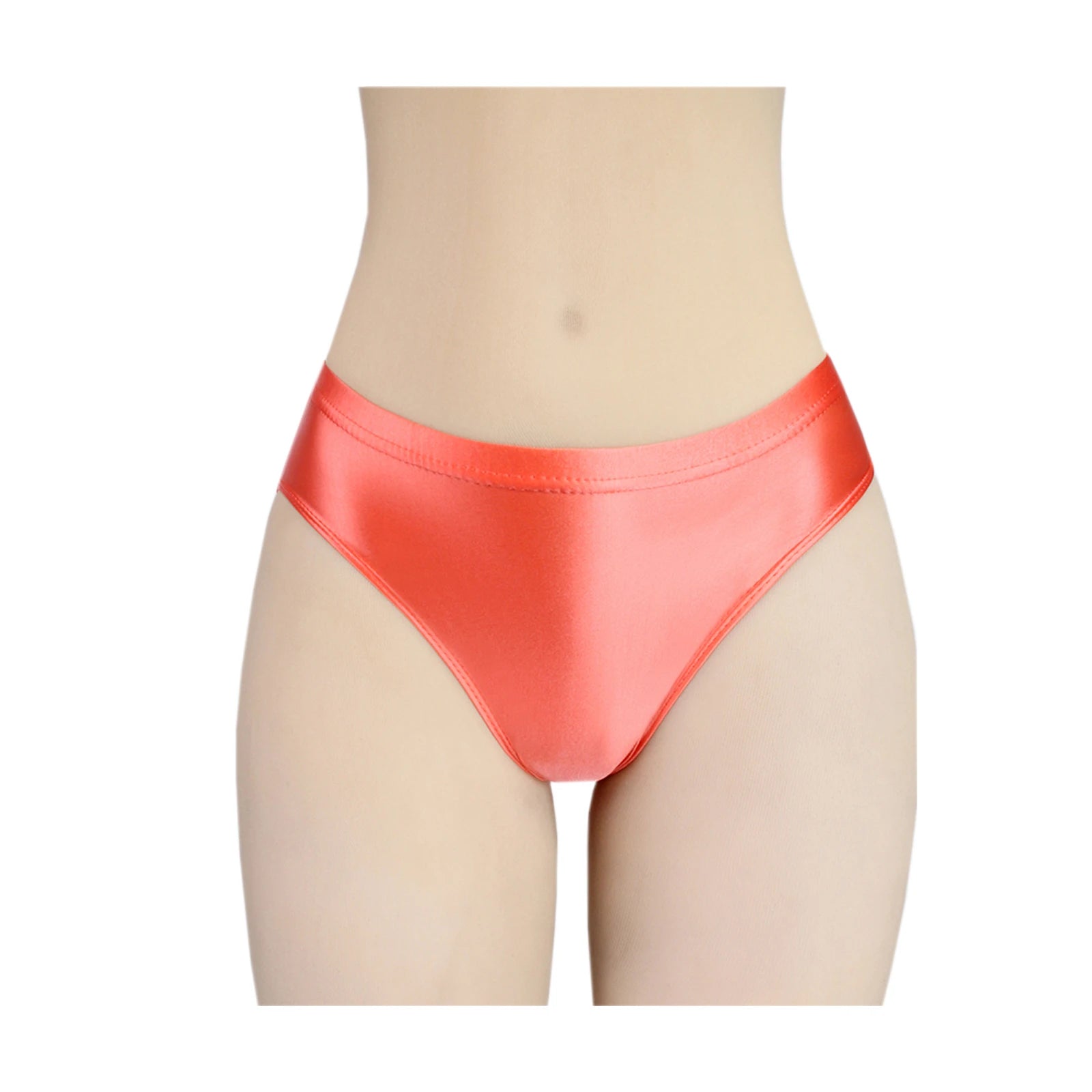 Stretchy, tight, smooth and shiny women's swim trunks with elastic waist and mid-crotch design, suitable for both wearing inside