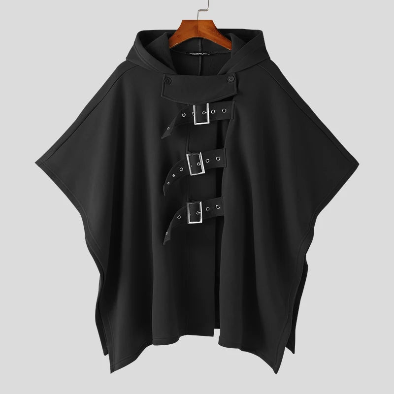 2025 Men Cloak Coats Solid Color Hooded Button Irregular Trench Ponchos Streetwear Loose Fashion Casual Male Cape S-5XL INCERUN
