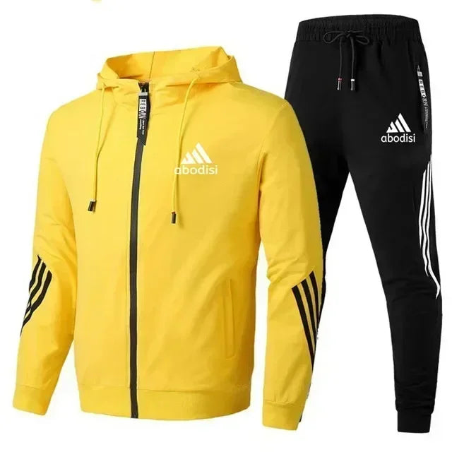 Fashion sports men's zipper hoodie and casual sweatpants two-piece sweatshirt men's outdoor travel suit set