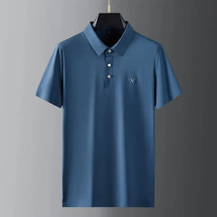 Simplicity Casual  Solid Ice Silk New Men's Lapel Button Pockets Loose Short Sleeve Tops Trend Elastic Waist Pants Sets