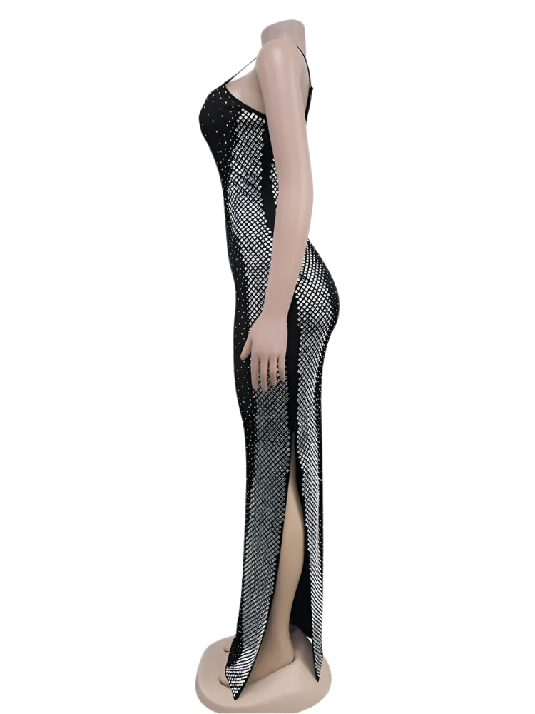 Wishyear Women Sexy Crystal Rhinestones Wedding Guest Party Evening Dresses Elegant Strap High Split Nightclub Birthday Clothing