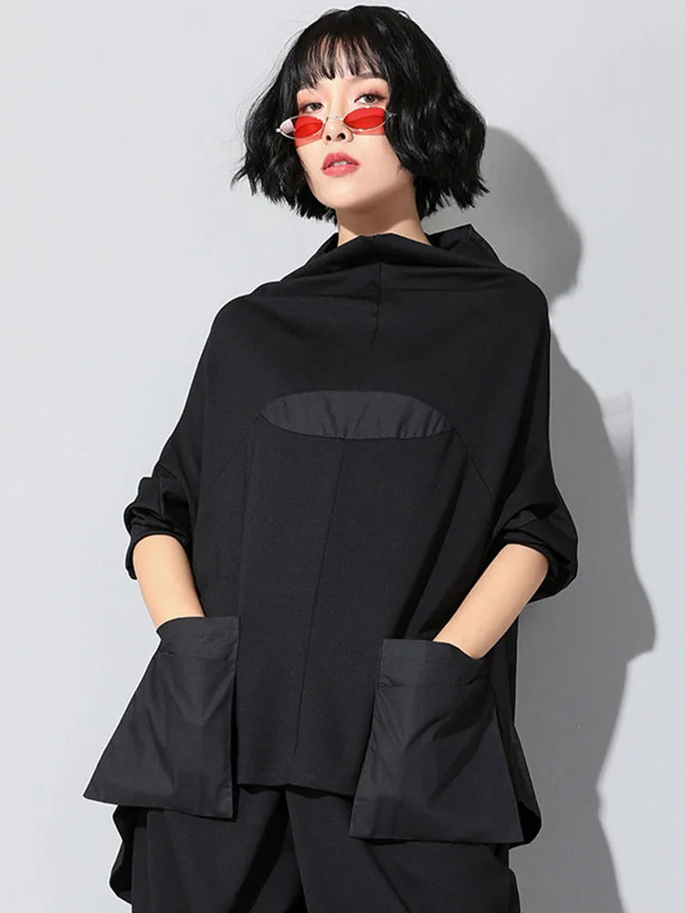 Amax luluE  Spring Luxury  Punk Clothes Ladies Streetwear Womens Black Patchwork Tee Shirts Cotton Loose Casual Tops