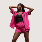 Women’s Pink Short-Sleeve Button-Up Set