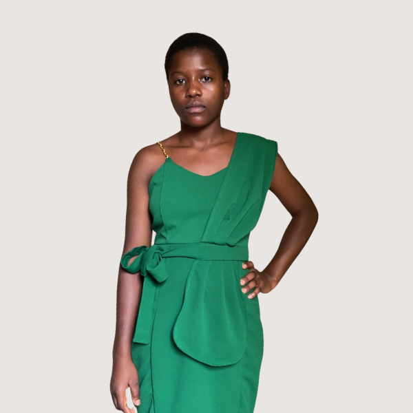 Green one-shoulder midi cocktail dress