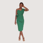 Green one-shoulder midi cocktail dress