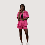 Women’s Pink Short-Sleeve Button-Up Set
