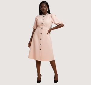 Light Pink Puff Sleeve Button-Down Dress