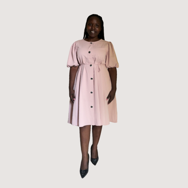 Light Pink Puff Sleeve Button-Down Dress