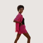 Women’s Pink Short-Sleeve Button-Up Set