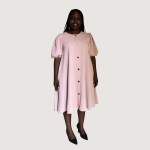 Light Pink Puff Sleeve Button-Down Dress