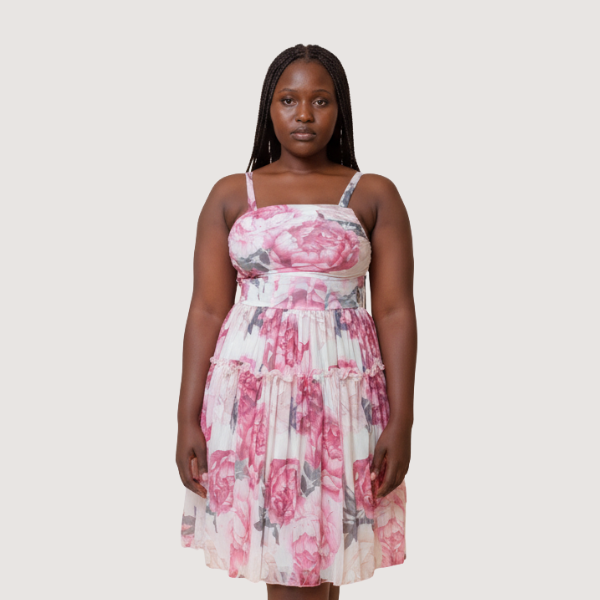 Women’s Floral Pink Sleeveless Midi Dress